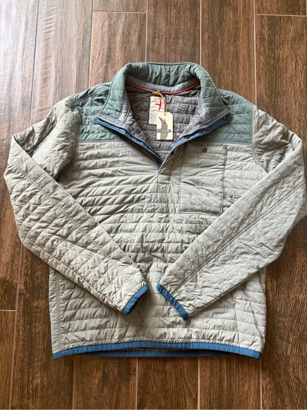 Relwen Light Gray Green Quilted Pullover Quarter-Button Jacket. With Tags